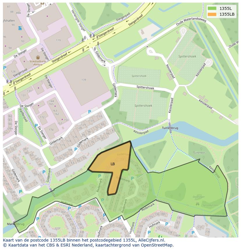 Afbeelding van het postcodegebied 1355 LB op de kaart.
