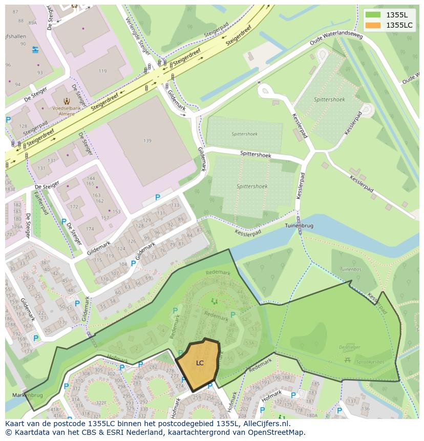 Afbeelding van het postcodegebied 1355 LC op de kaart.