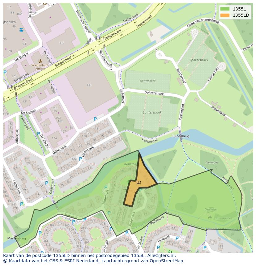 Afbeelding van het postcodegebied 1355 LD op de kaart.