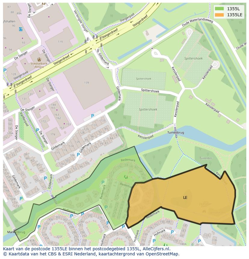 Afbeelding van het postcodegebied 1355 LE op de kaart.