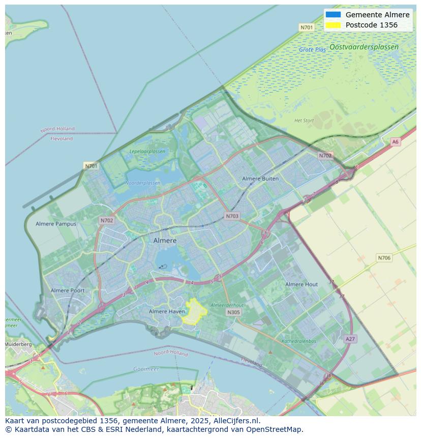 Afbeelding van het postcodegebied 1356 op de kaart.