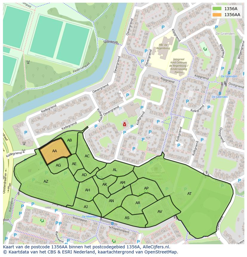 Afbeelding van het postcodegebied 1356 AA op de kaart.