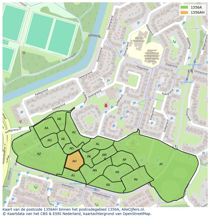 Afbeelding van het postcodegebied 1356 AH op de kaart.