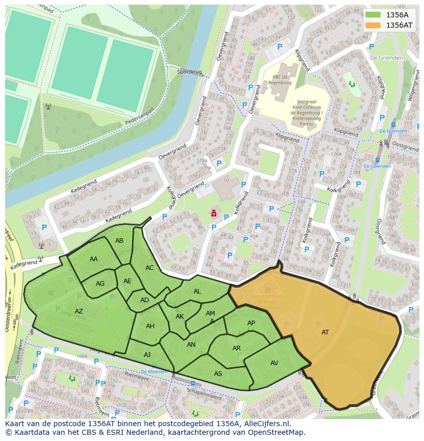 Afbeelding van het postcodegebied 1356 AT op de kaart.