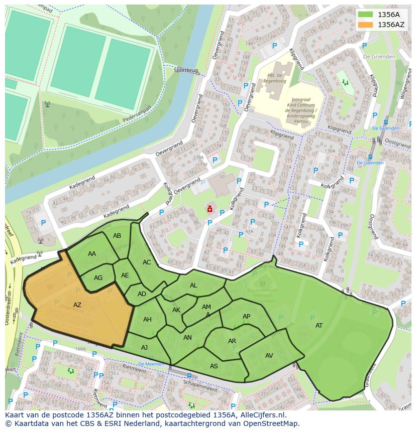 Afbeelding van het postcodegebied 1356 AZ op de kaart.