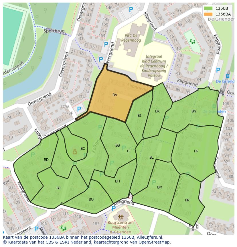 Afbeelding van het postcodegebied 1356 BA op de kaart.