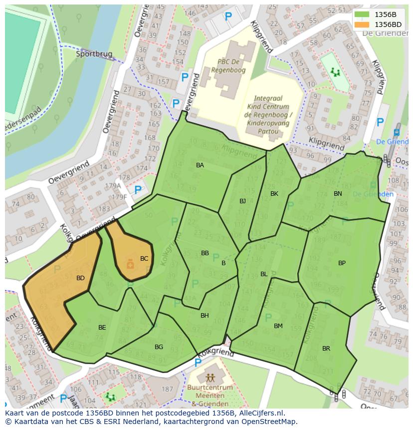 Afbeelding van het postcodegebied 1356 BD op de kaart.