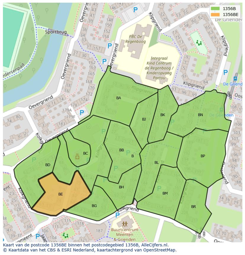 Afbeelding van het postcodegebied 1356 BE op de kaart.