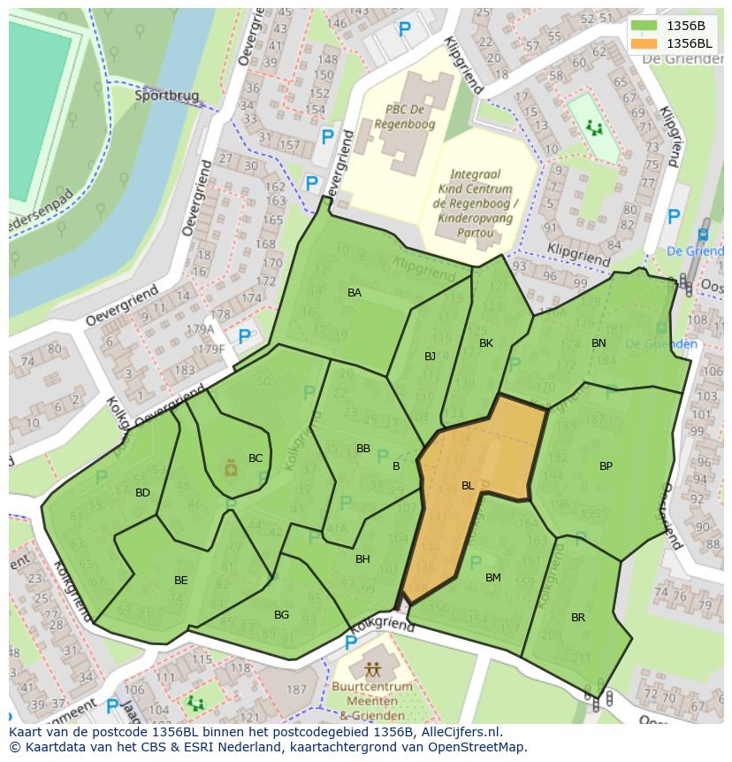 Afbeelding van het postcodegebied 1356 BL op de kaart.