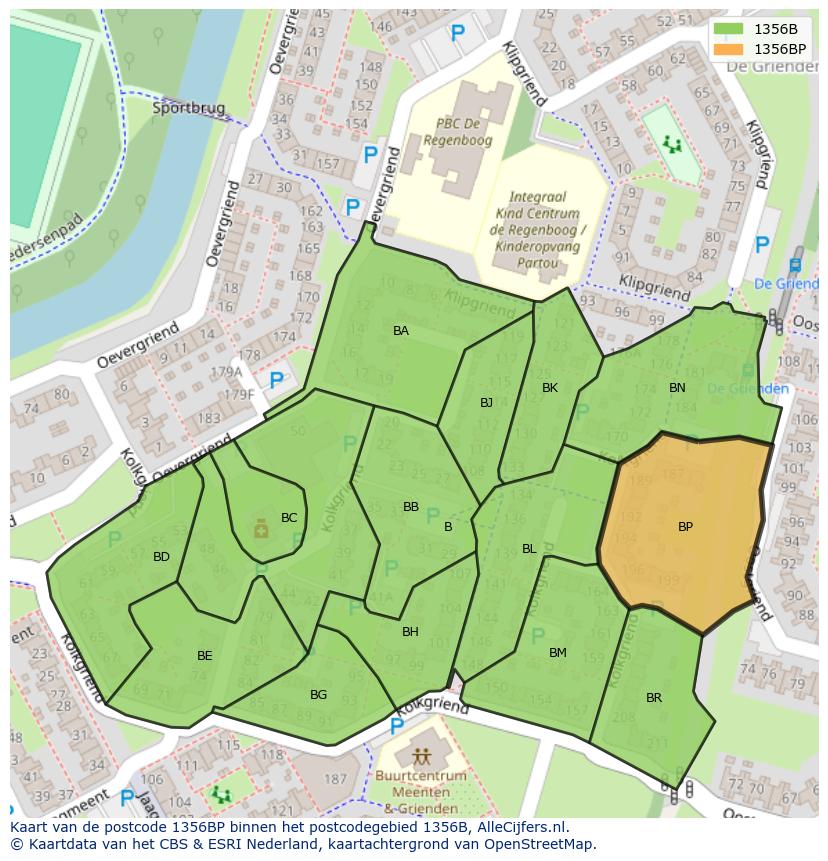 Afbeelding van het postcodegebied 1356 BP op de kaart.