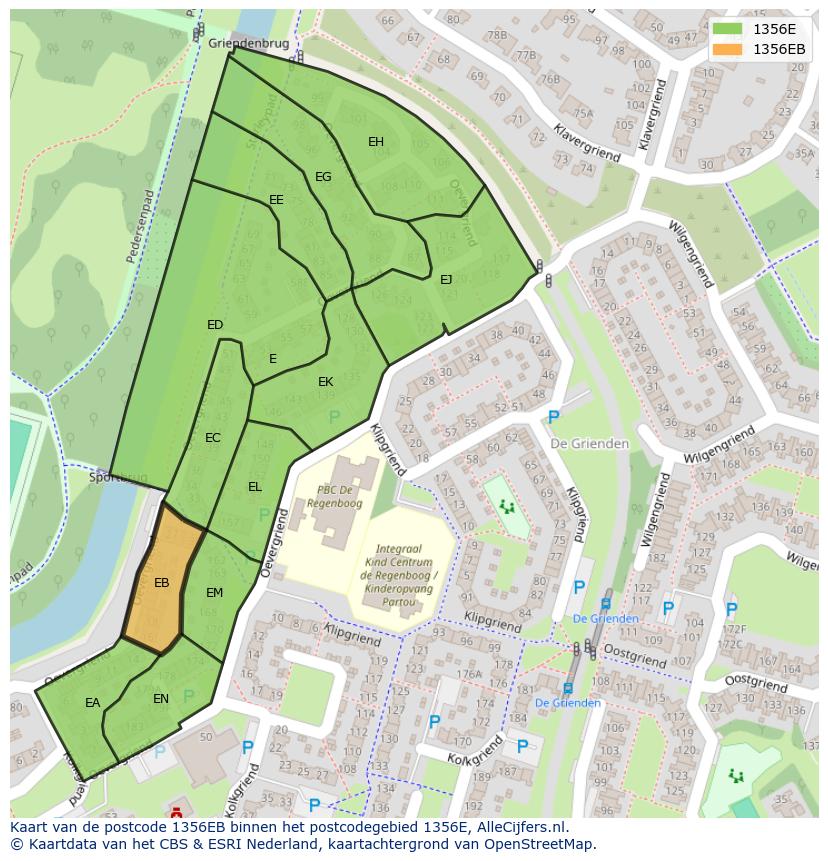 Afbeelding van het postcodegebied 1356 EB op de kaart.