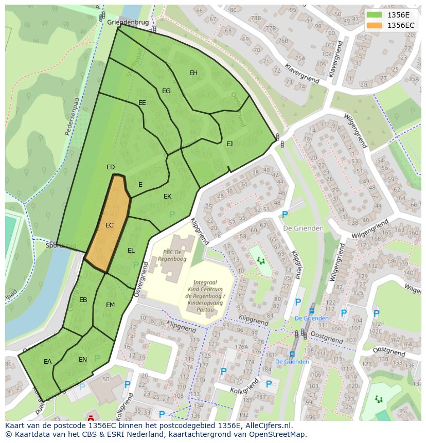 Afbeelding van het postcodegebied 1356 EC op de kaart.