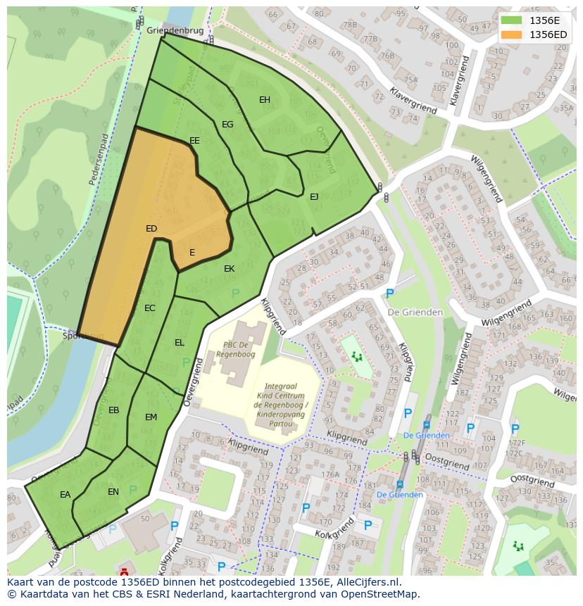 Afbeelding van het postcodegebied 1356 ED op de kaart.