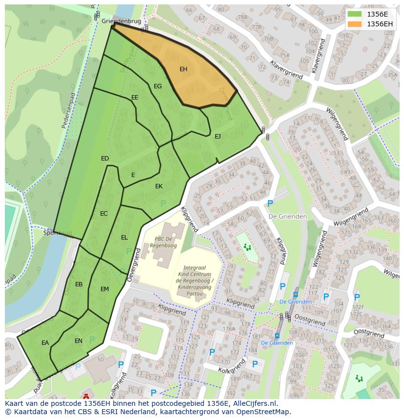 Afbeelding van het postcodegebied 1356 EH op de kaart.