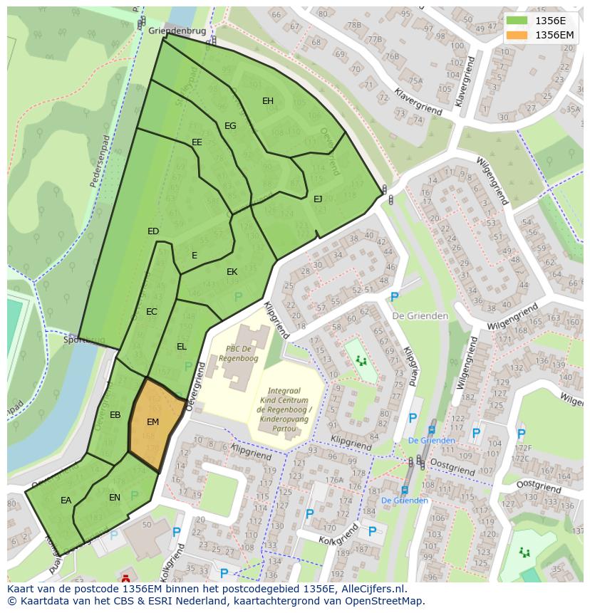 Afbeelding van het postcodegebied 1356 EM op de kaart.