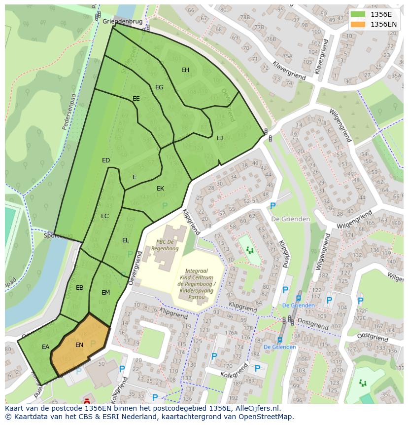 Afbeelding van het postcodegebied 1356 EN op de kaart.