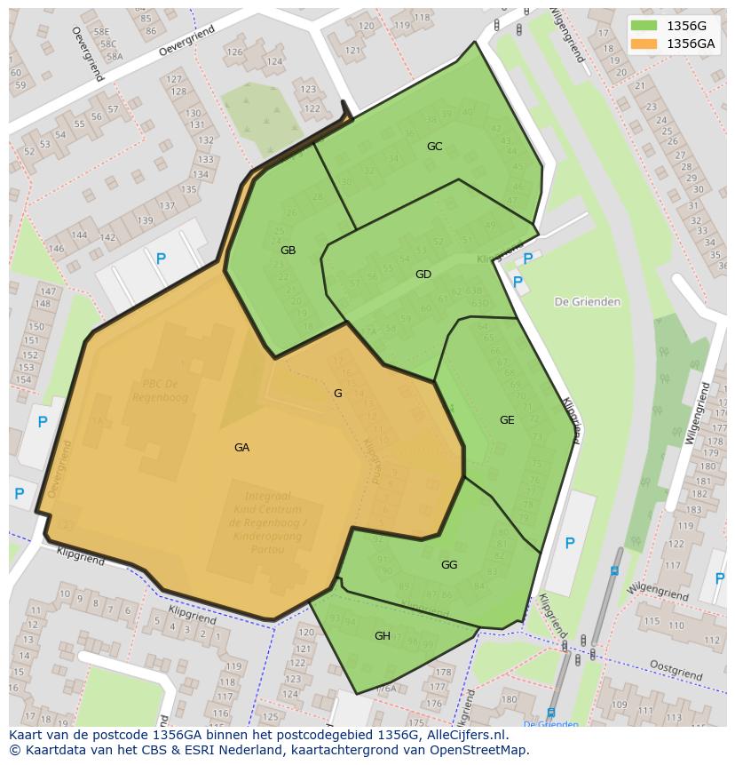 Afbeelding van het postcodegebied 1356 GA op de kaart.