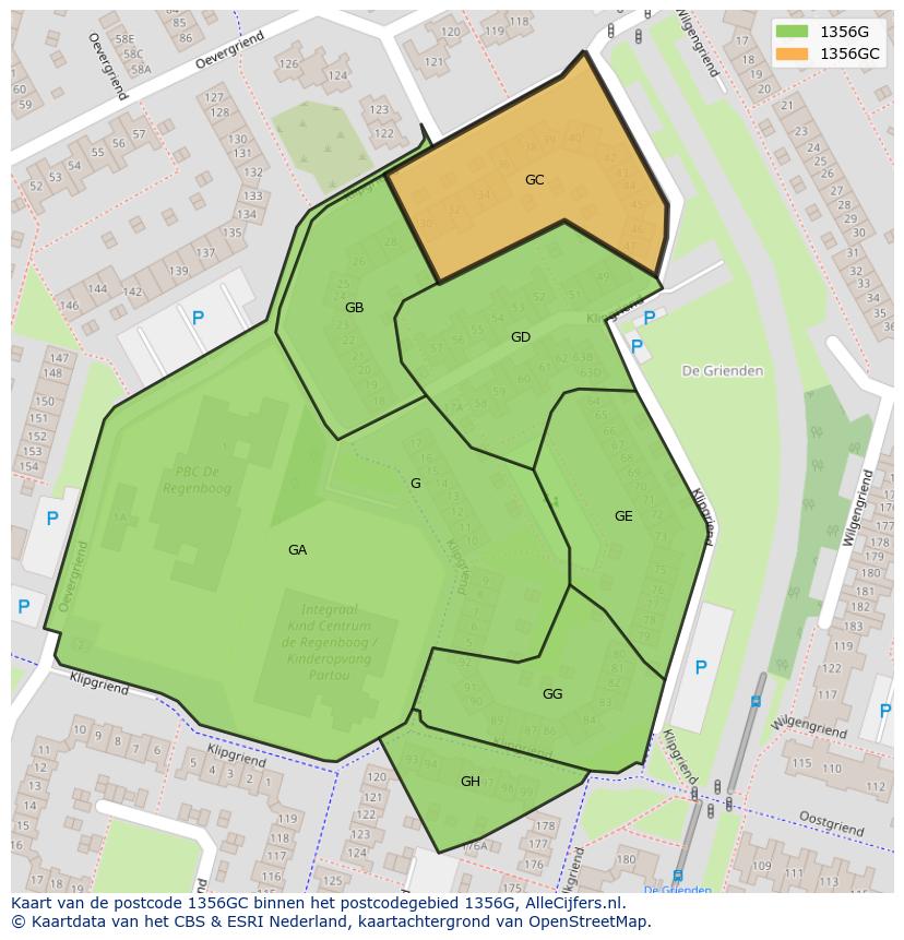 Afbeelding van het postcodegebied 1356 GC op de kaart.
