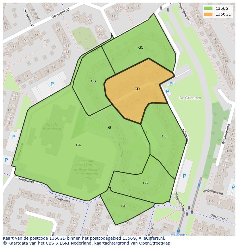 Afbeelding van het postcodegebied 1356 GD op de kaart.