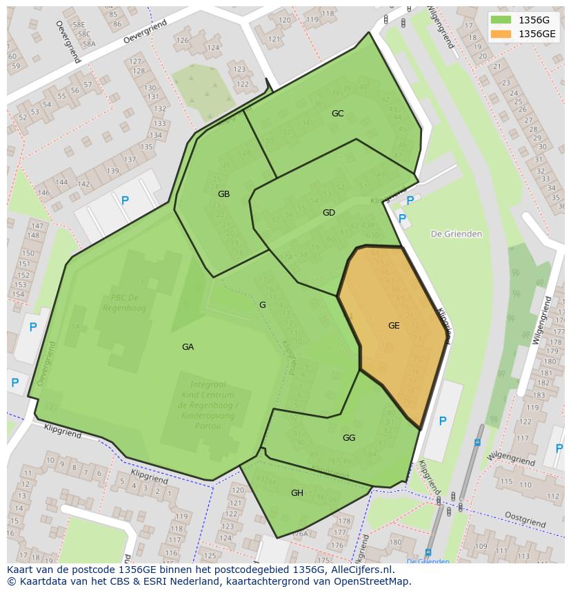 Afbeelding van het postcodegebied 1356 GE op de kaart.