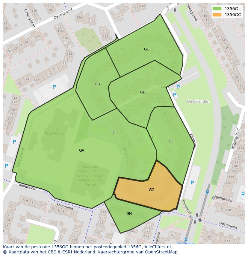 Afbeelding van het postcodegebied 1356 GG op de kaart.