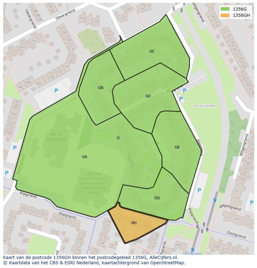 Afbeelding van het postcodegebied 1356 GH op de kaart.