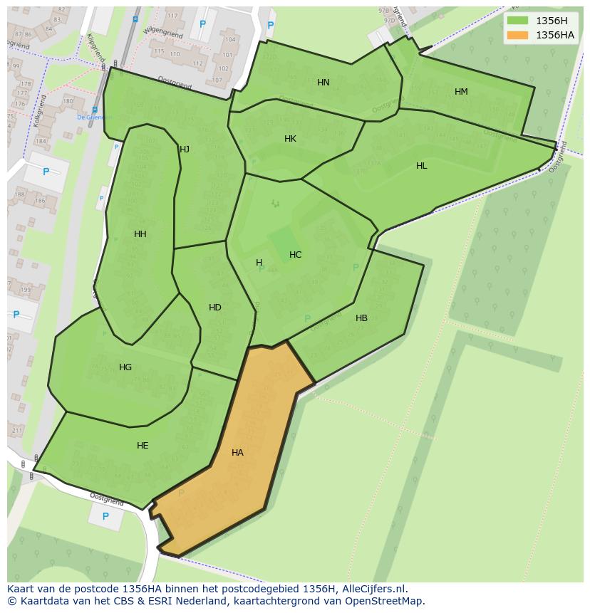 Afbeelding van het postcodegebied 1356 HA op de kaart.