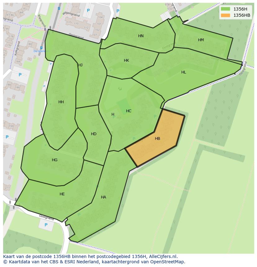 Afbeelding van het postcodegebied 1356 HB op de kaart.