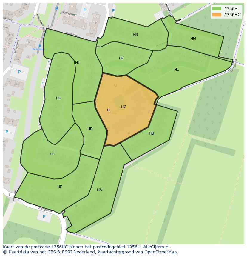 Afbeelding van het postcodegebied 1356 HC op de kaart.