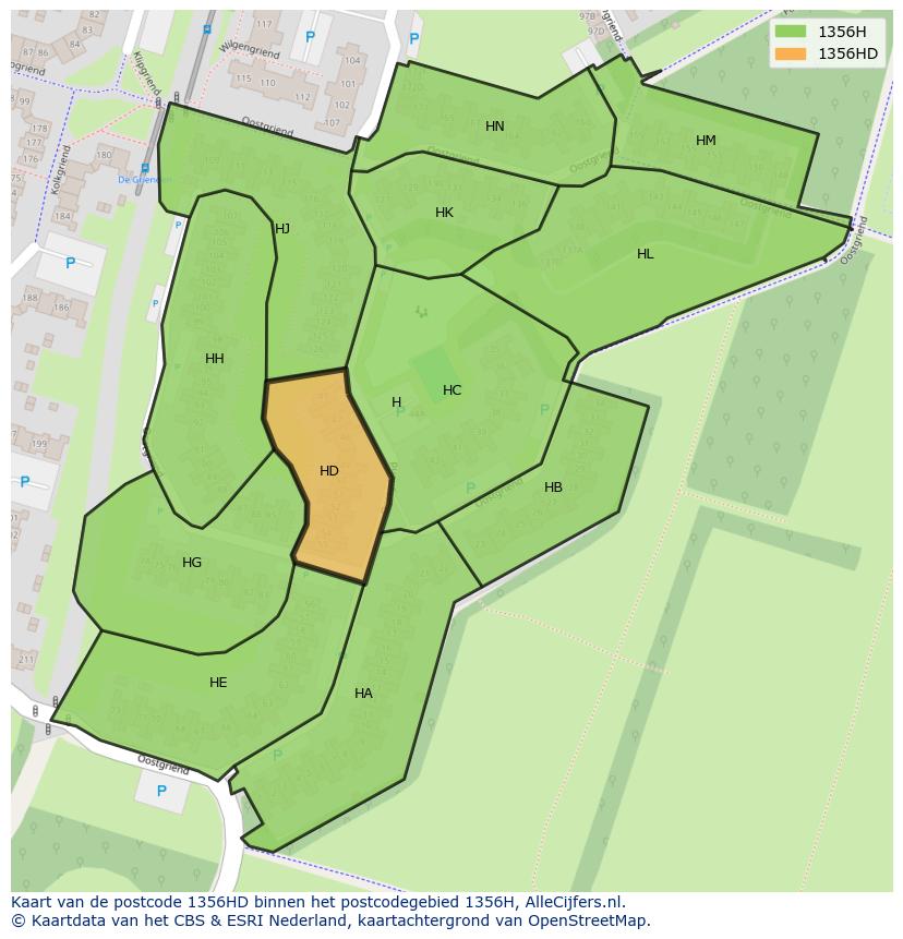 Afbeelding van het postcodegebied 1356 HD op de kaart.