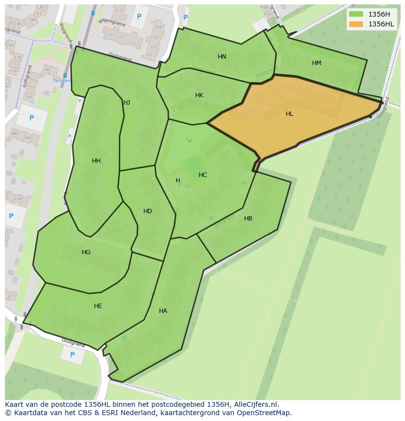 Afbeelding van het postcodegebied 1356 HL op de kaart.