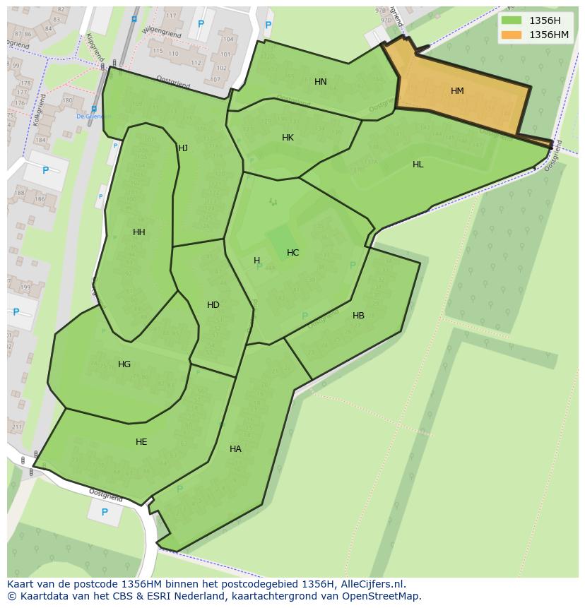 Afbeelding van het postcodegebied 1356 HM op de kaart.