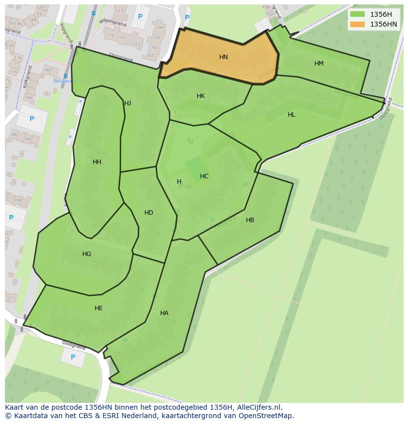 Afbeelding van het postcodegebied 1356 HN op de kaart.
