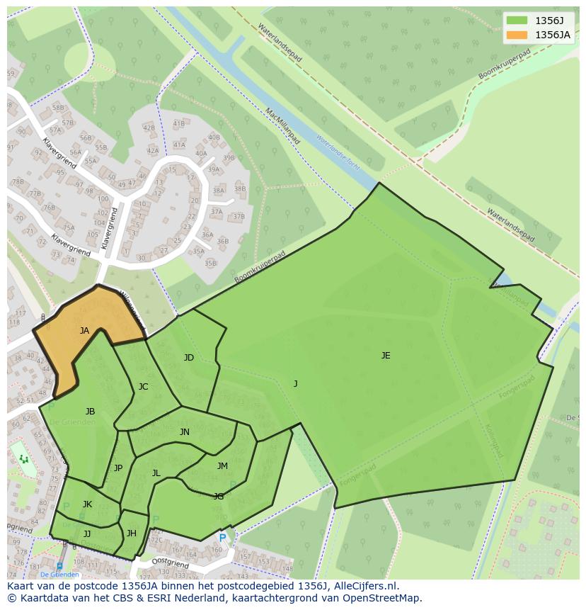 Afbeelding van het postcodegebied 1356 JA op de kaart.