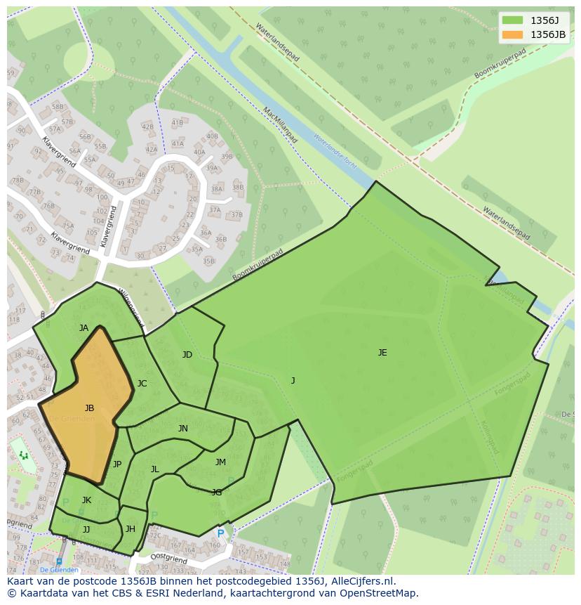 Afbeelding van het postcodegebied 1356 JB op de kaart.