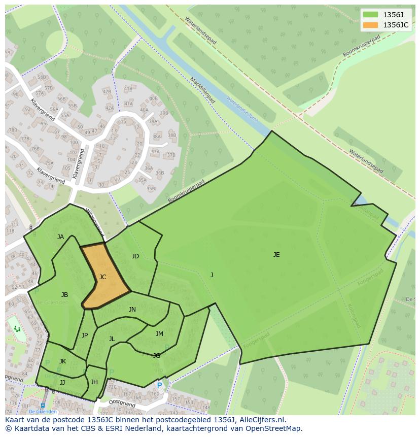 Afbeelding van het postcodegebied 1356 JC op de kaart.