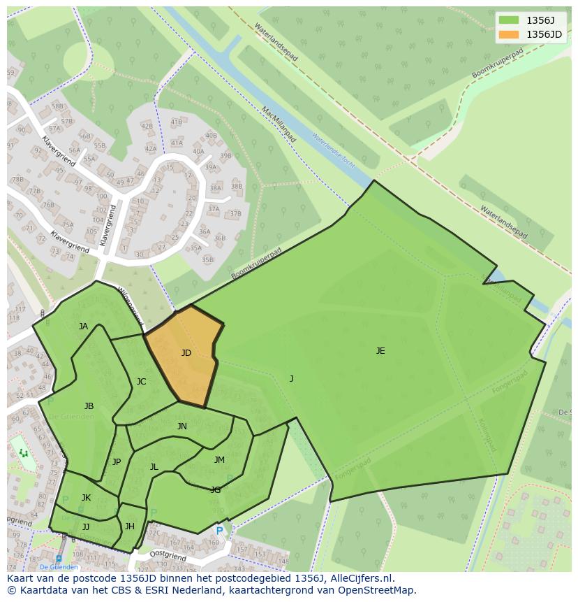 Afbeelding van het postcodegebied 1356 JD op de kaart.
