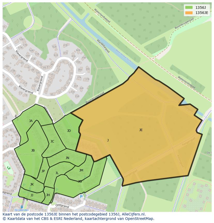 Afbeelding van het postcodegebied 1356 JE op de kaart.