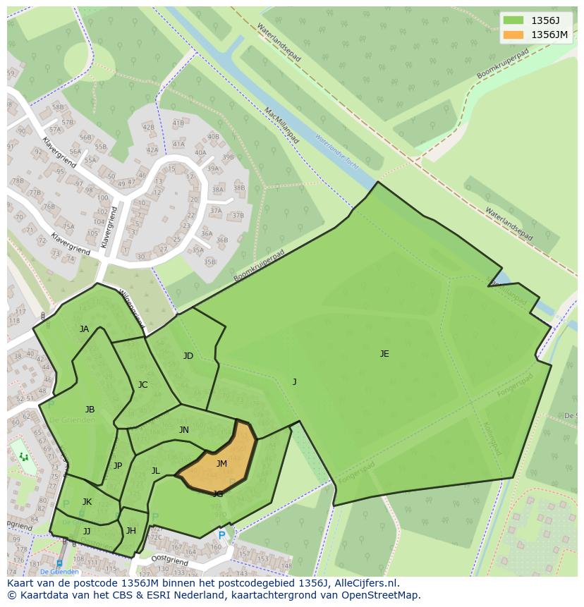 Afbeelding van het postcodegebied 1356 JM op de kaart.