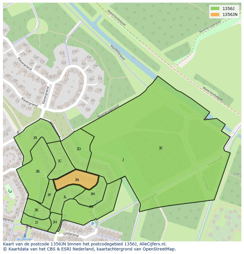 Afbeelding van het postcodegebied 1356 JN op de kaart.