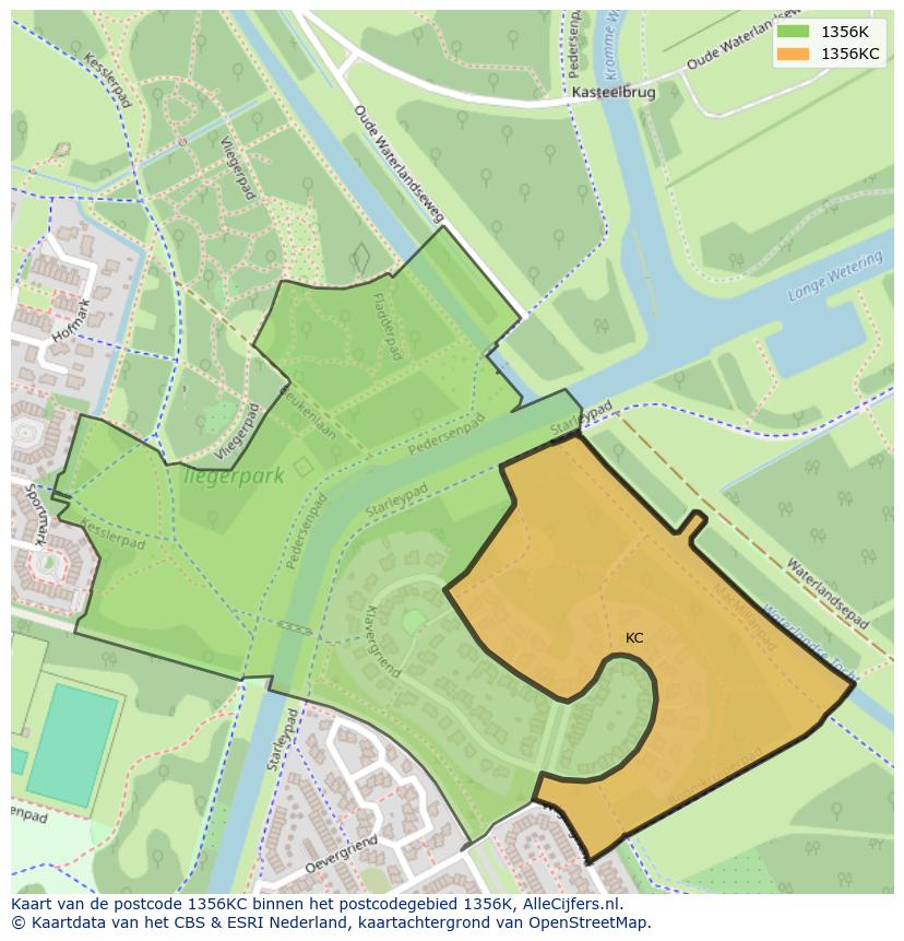 Afbeelding van het postcodegebied 1356 KC op de kaart.
