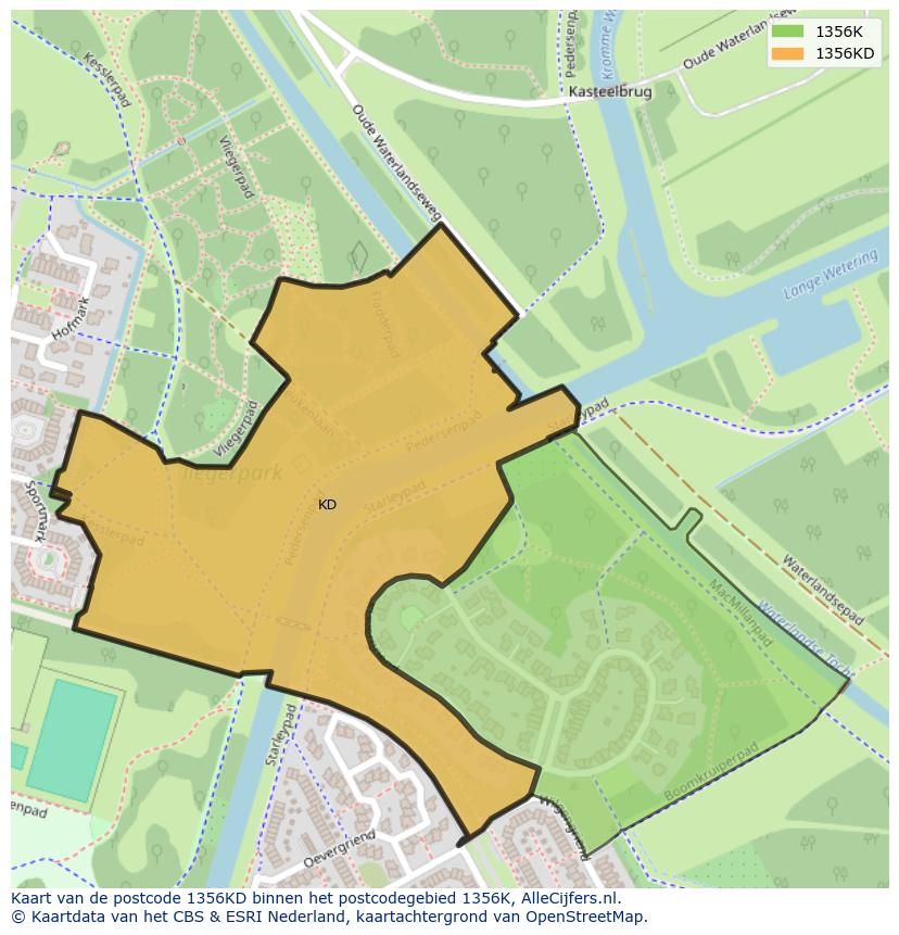 Afbeelding van het postcodegebied 1356 KD op de kaart.