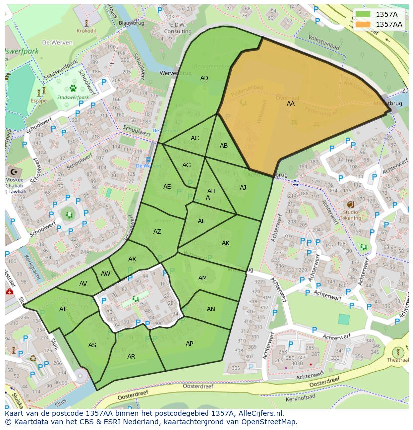 Afbeelding van het postcodegebied 1357 AA op de kaart.