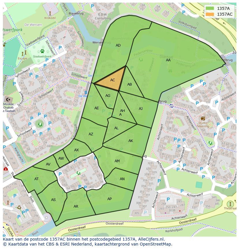 Afbeelding van het postcodegebied 1357 AC op de kaart.