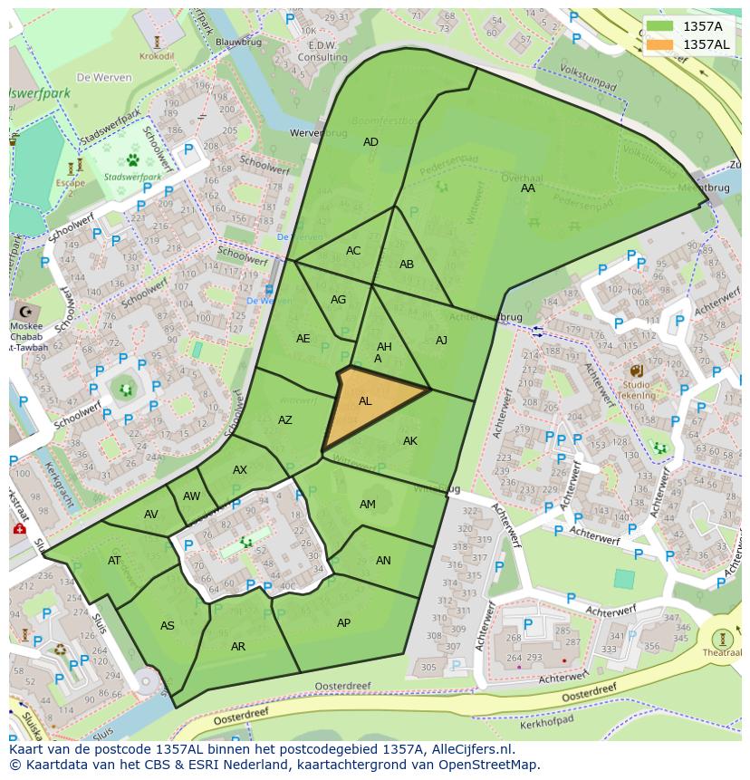 Afbeelding van het postcodegebied 1357 AL op de kaart.