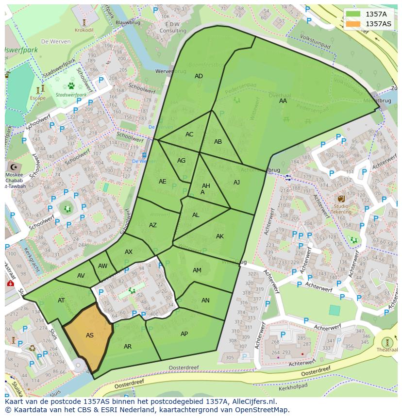 Afbeelding van het postcodegebied 1357 AS op de kaart.