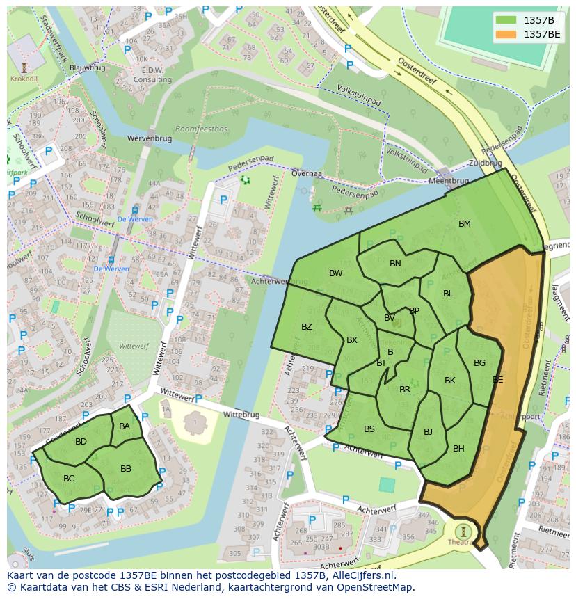 Afbeelding van het postcodegebied 1357 BE op de kaart.