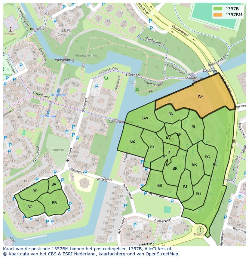 Afbeelding van het postcodegebied 1357 BM op de kaart.