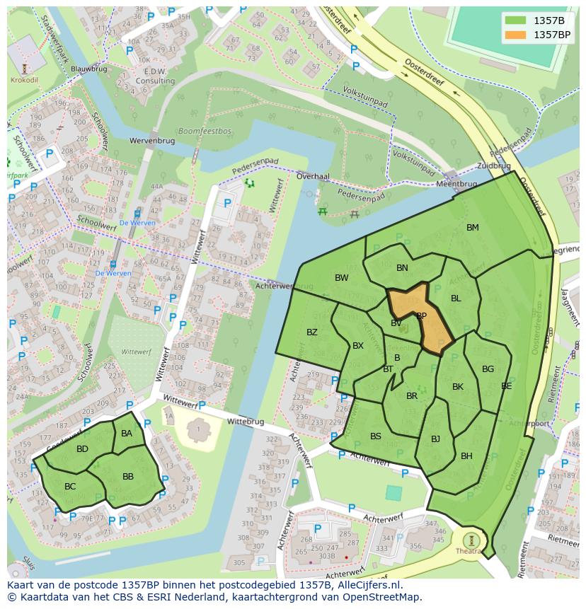 Afbeelding van het postcodegebied 1357 BP op de kaart.