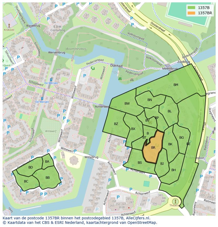 Afbeelding van het postcodegebied 1357 BR op de kaart.